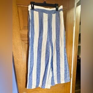NWT Madewell Blue & White Striped Wide Leg Pants Linen Blend Size M